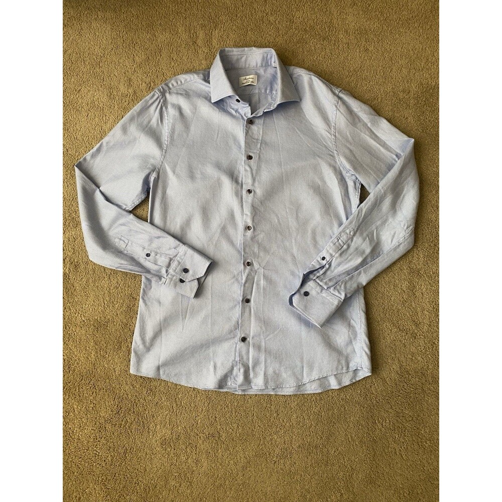 Stenströms Fitted Body Twofold Super Cotton Light Blue Micro Dress Shirt Men’s L